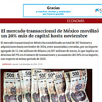 El mercado transaccional de Mxico moviliz un 20% ms de capital hasta noviembre